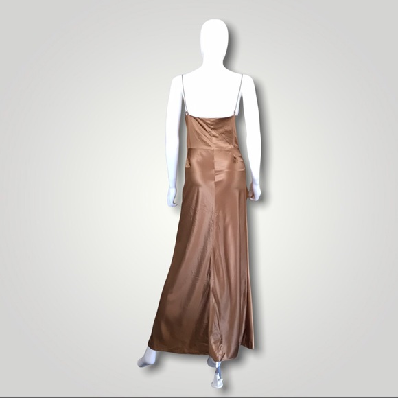 Line & Dot Gold Satin Long Dress - Picture 2 of 5